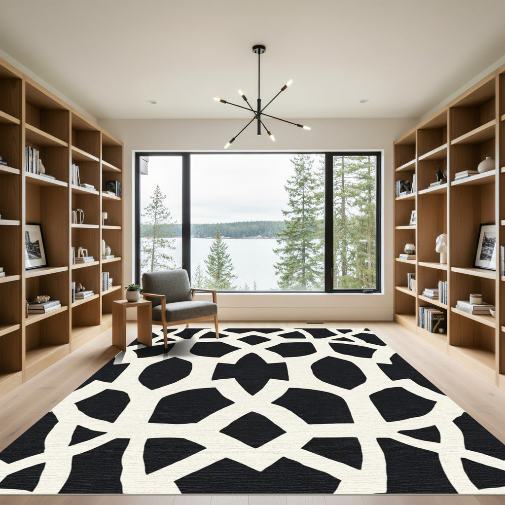 Black White Interlocking Lattice Rug