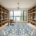 Blue Ivory Distorted Floral Tapestry Rug