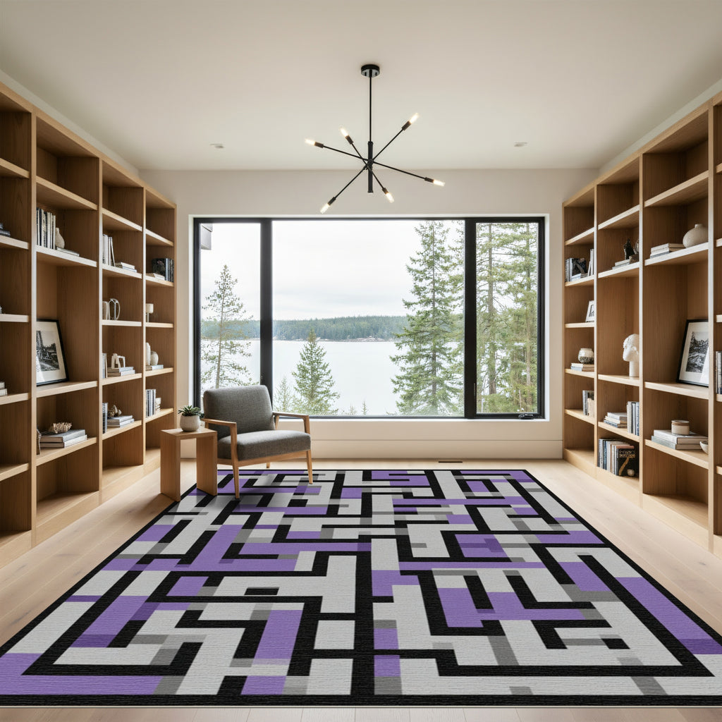 Purple Gray Maze Geometric Rug