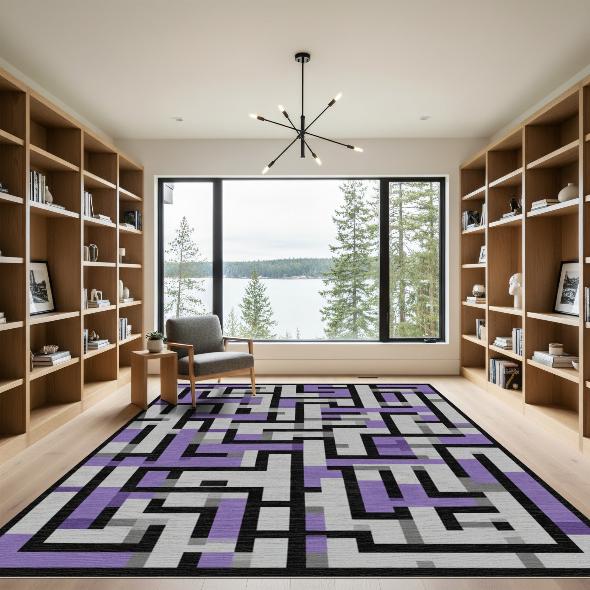 Purple Gray Maze Geometric Rug
