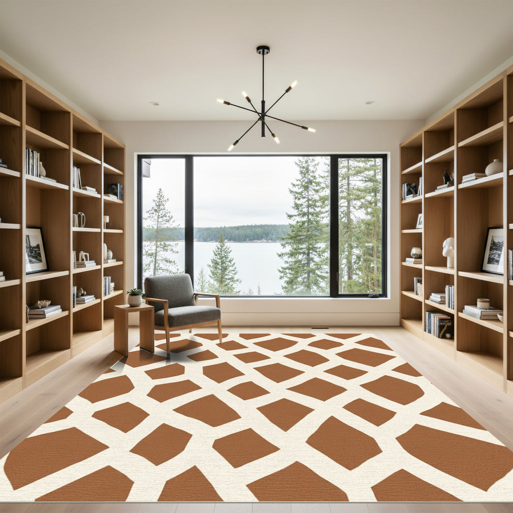Brown White Giraffe Spot Grid Rug