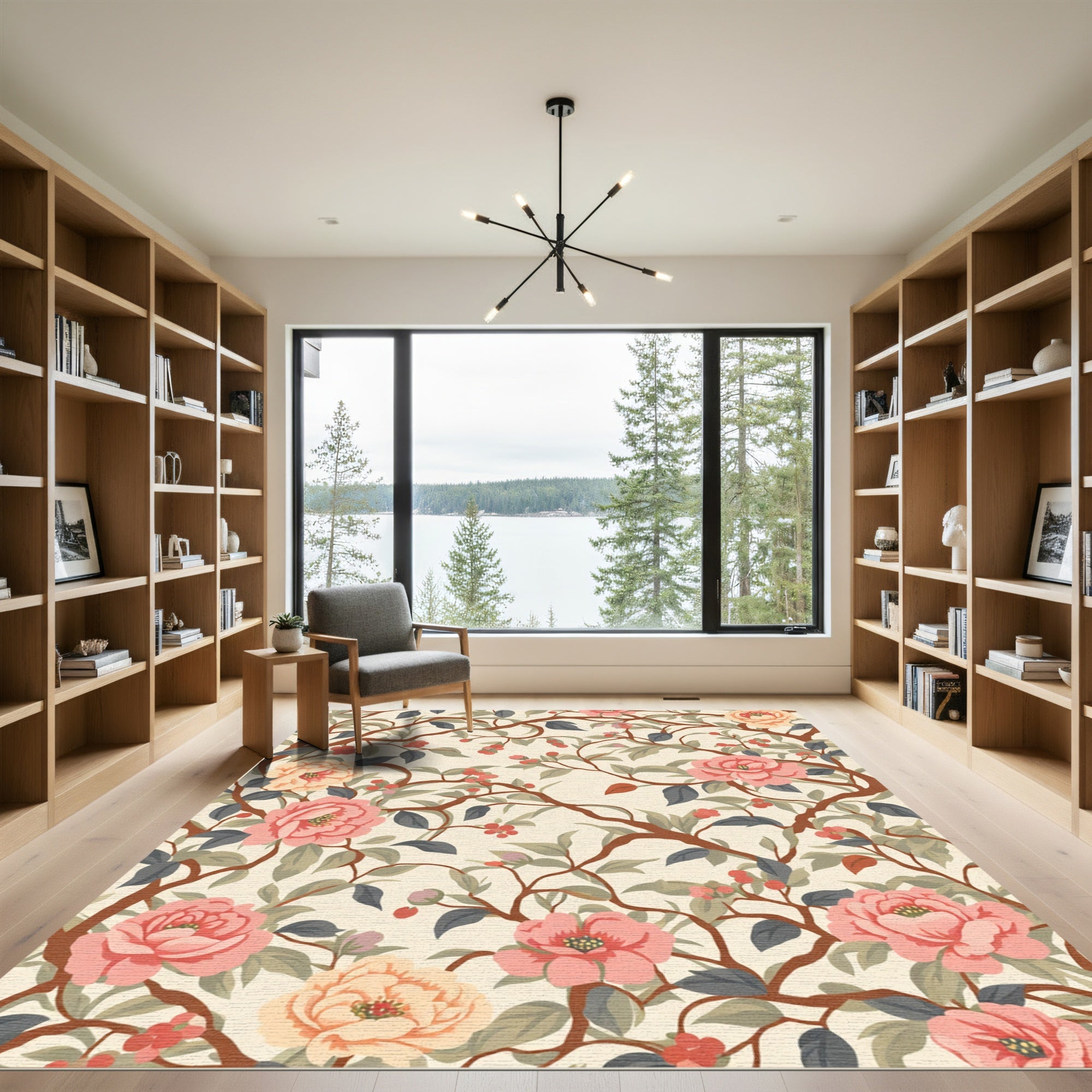 Peony Blossom Branch Vintage Floral Rug