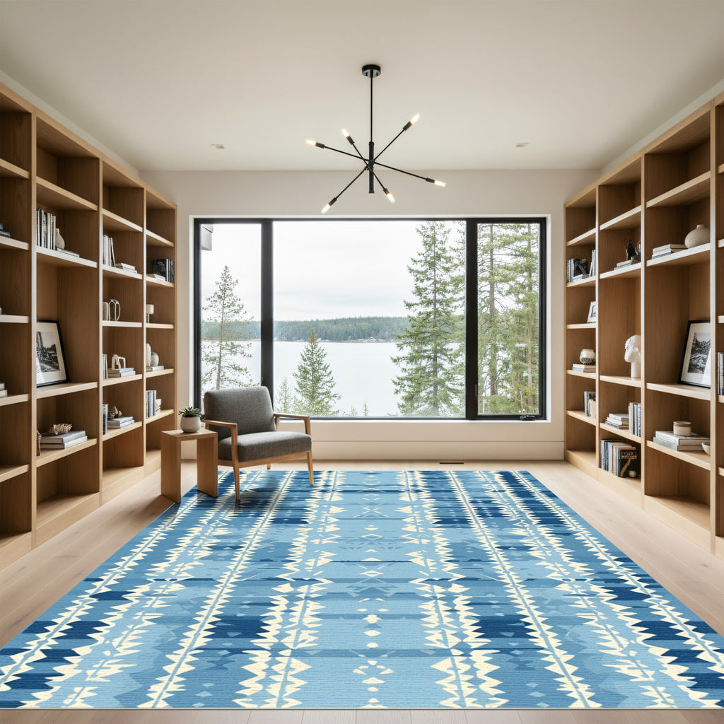 Abstract Indigo Blue Jagged Stripes Rug