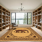 Brown Elephant Ornate Border Rug