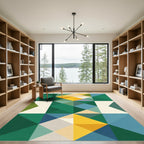 Green Yellow Blue Geometric Squares Rug