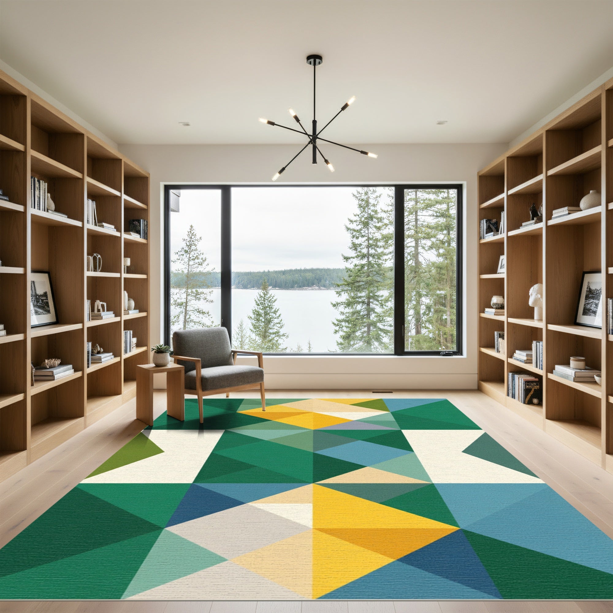 Green Yellow Blue Geometric Squares Rug
