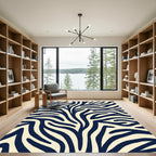Navy Cream Abstract Zebra Stripes Rug