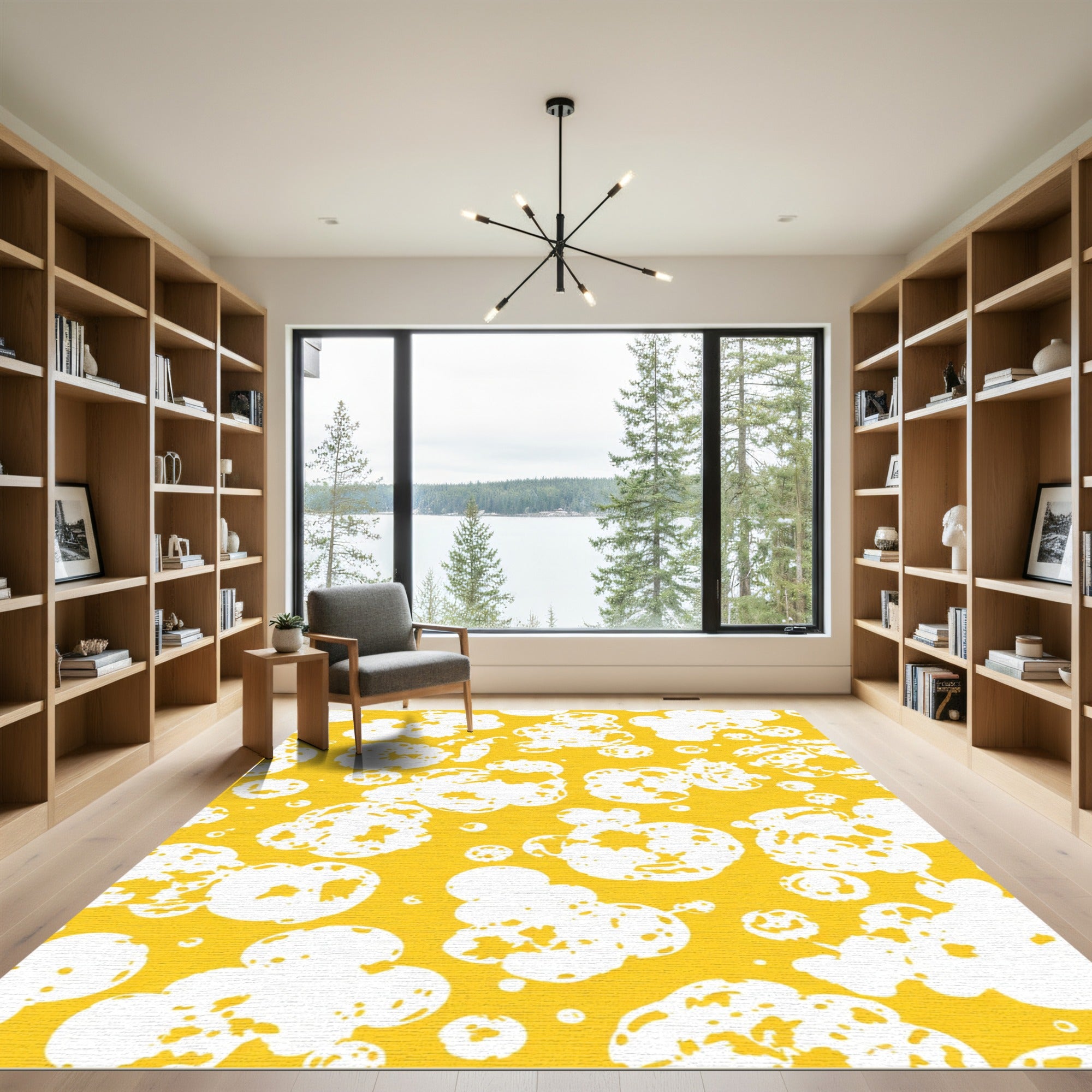 Bright Yellow Abstract Cloud Burst Rug