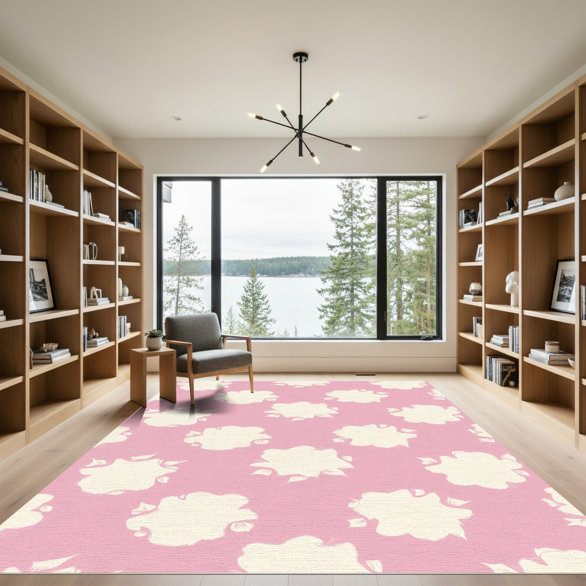 Cream Floral Sprigs Pink Rug