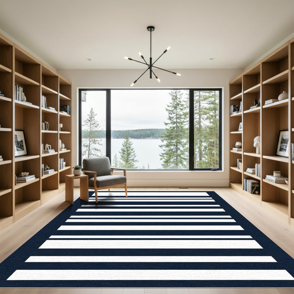 Classic Dark Blue White Stripe Rug