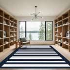 Classic Dark Blue White Stripe Rug