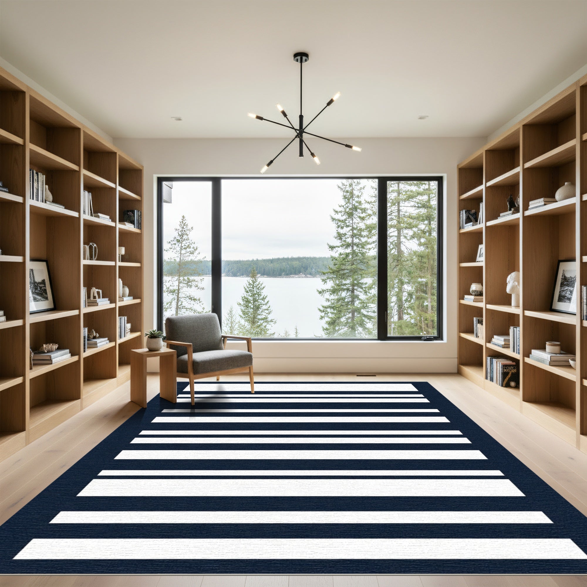 Classic Dark Blue White Stripe Rug