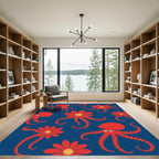 Red Octopus Floral Marine Accent Rug