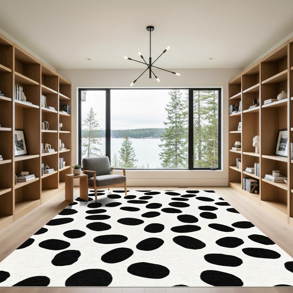 Black Oval Spots White Composition Rug