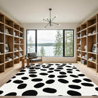 Black Oval Spots White Composition Rug
