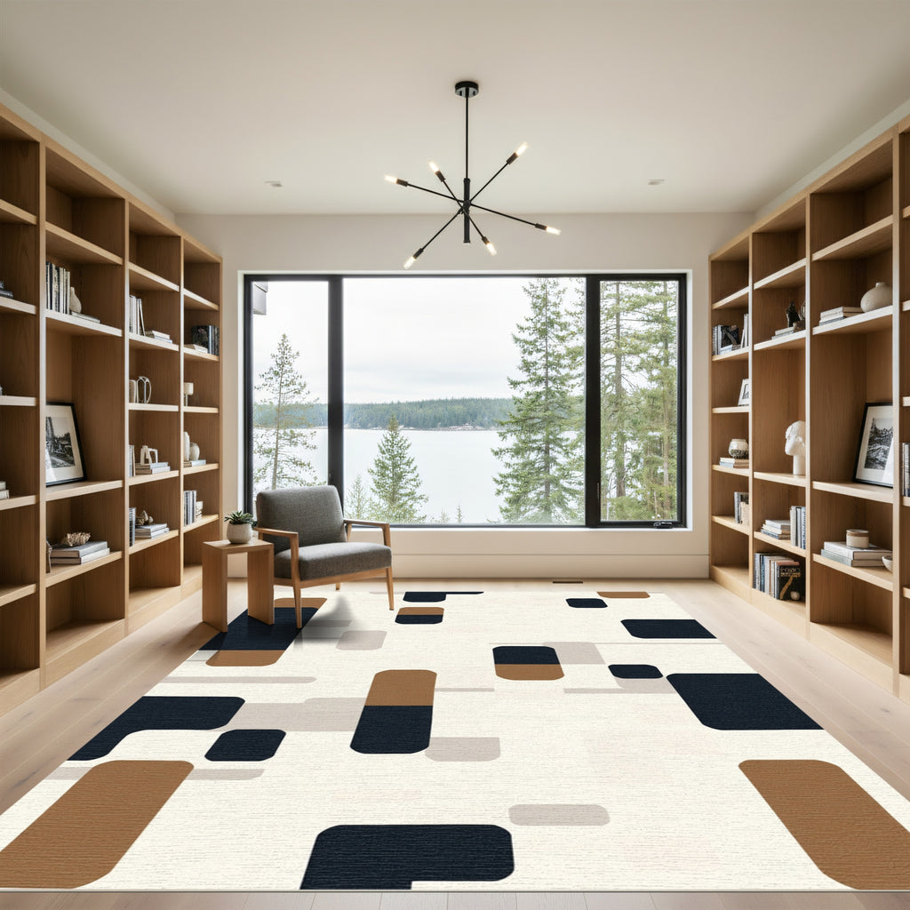Abstract Rounded Rectangles Terracotta Navy Rug