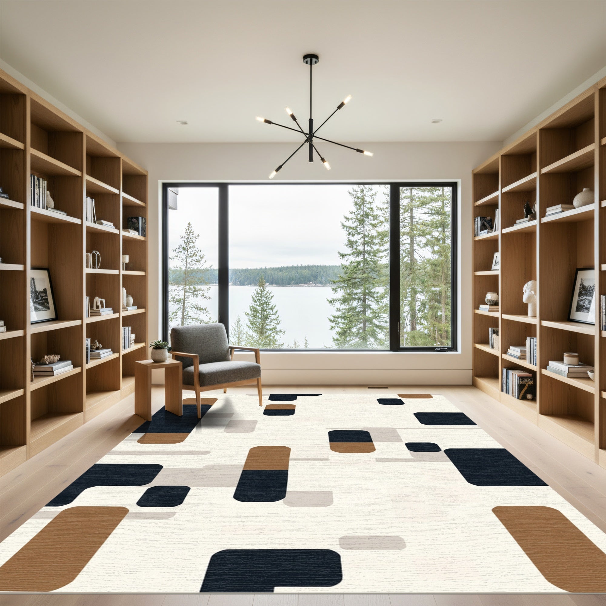 Abstract Rounded Rectangles Terracotta Navy Rug