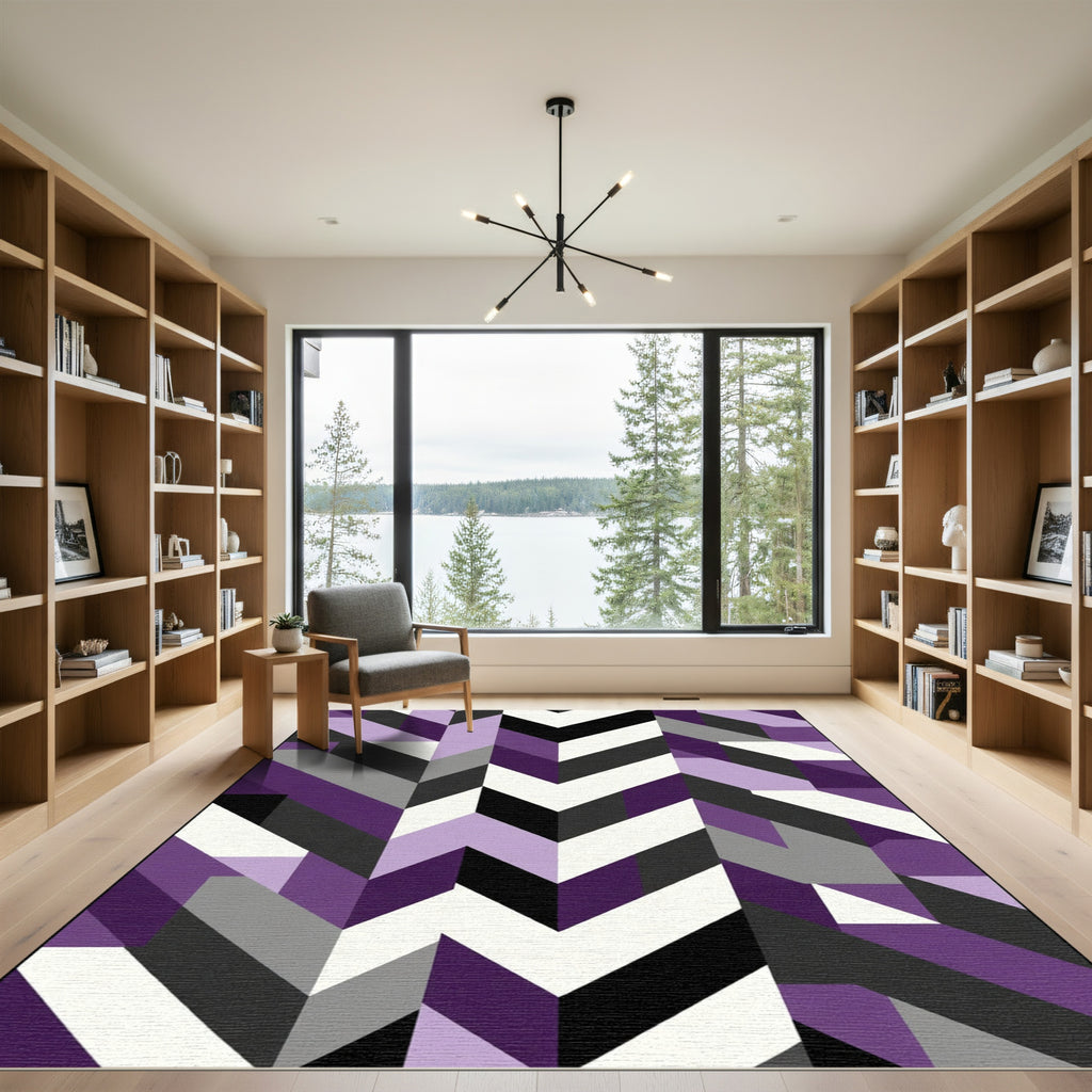 Modern Purple Geometric Chevron Blocks Rug