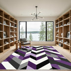Modern Purple Geometric Chevron Blocks Rug