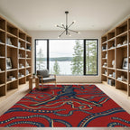Red Indigo Cat Figure Waves Rug
