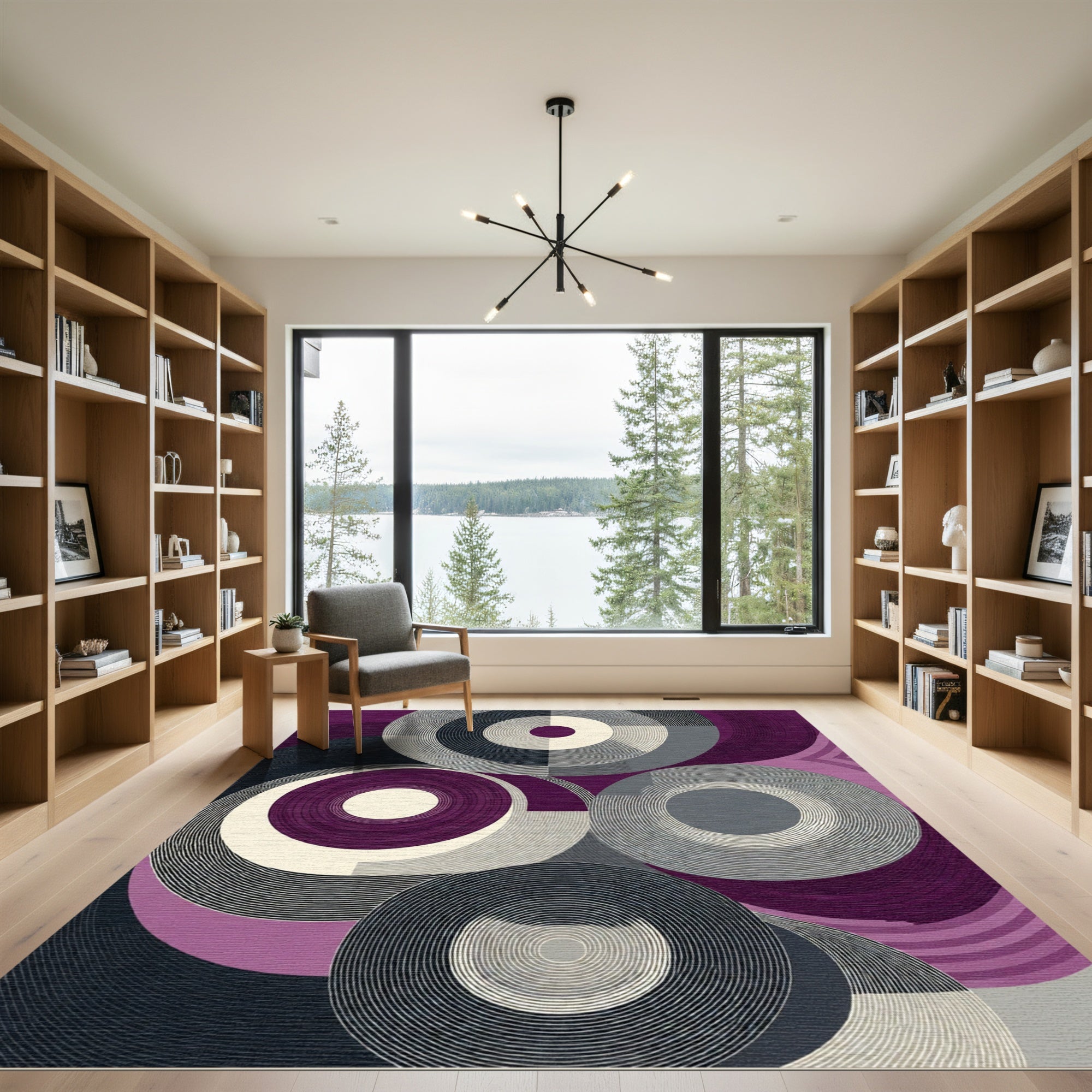 Plum Abstract Concentric Circles Rug