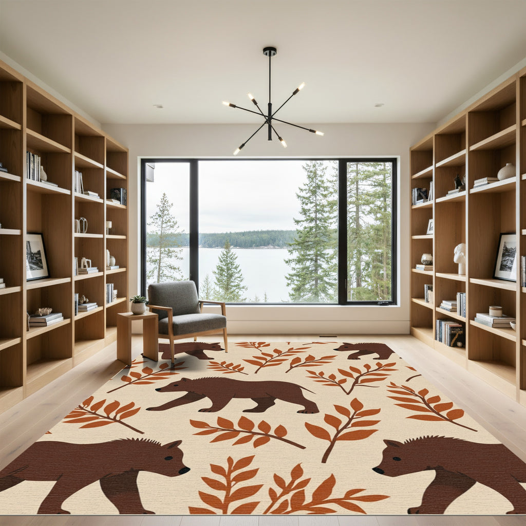 Brown Bear Foliage Repeating Scene Rug