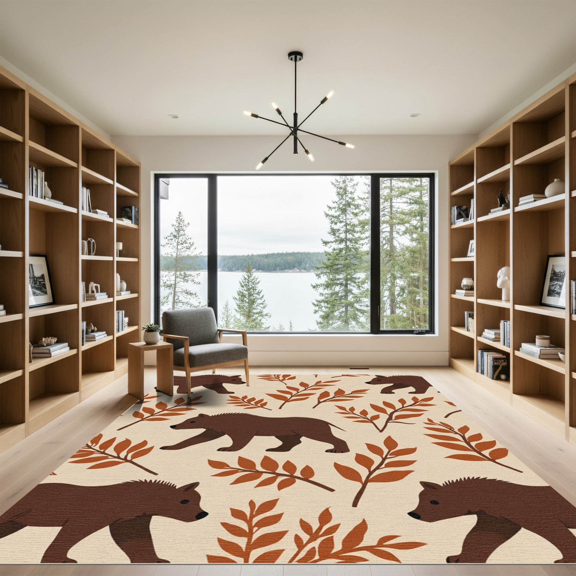 Brown Bear Foliage Repeating Scene Rug