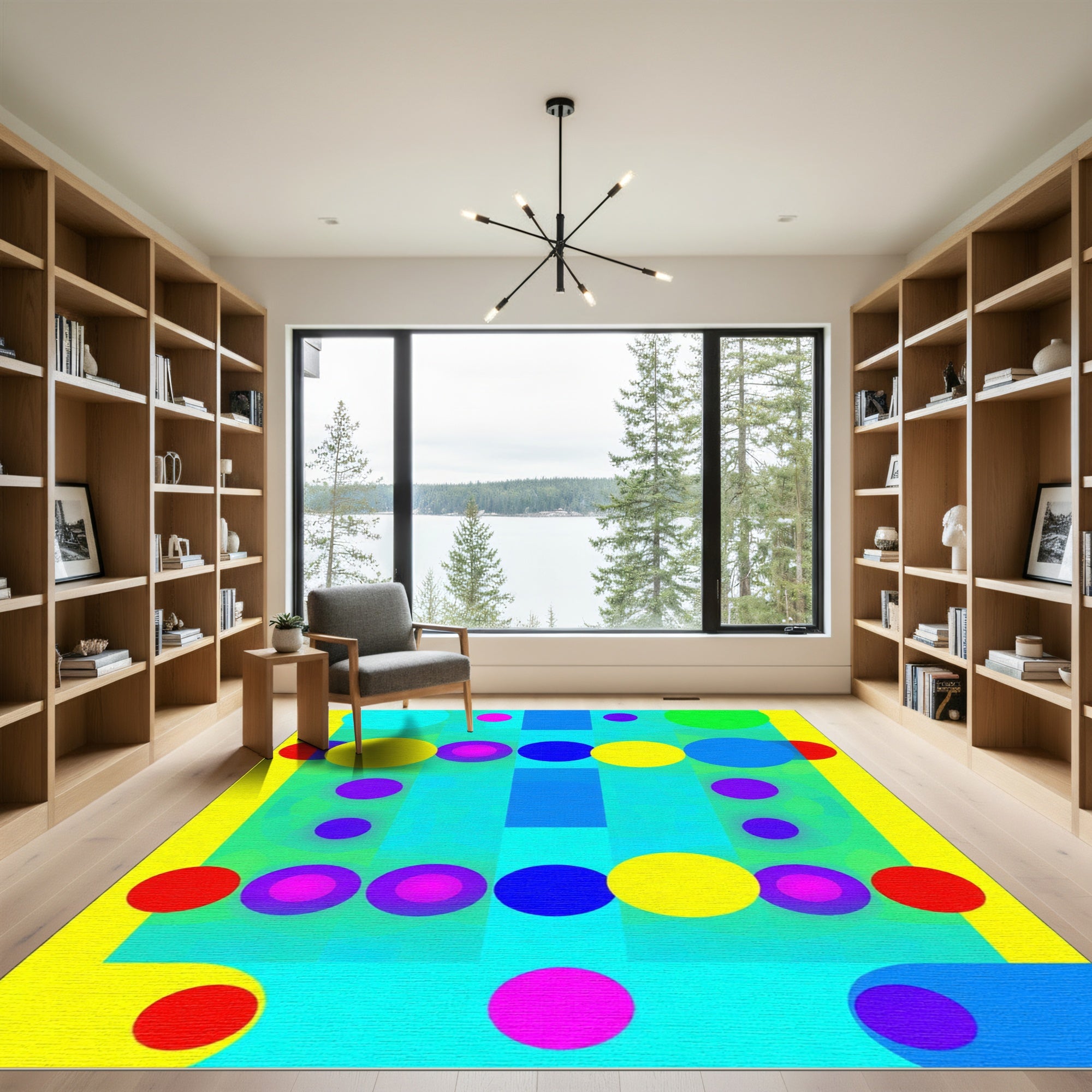 Vibrant Geometric Circles and Squares Rug