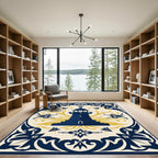 Naval Blue Yellow Lighthouse Motif Rug
