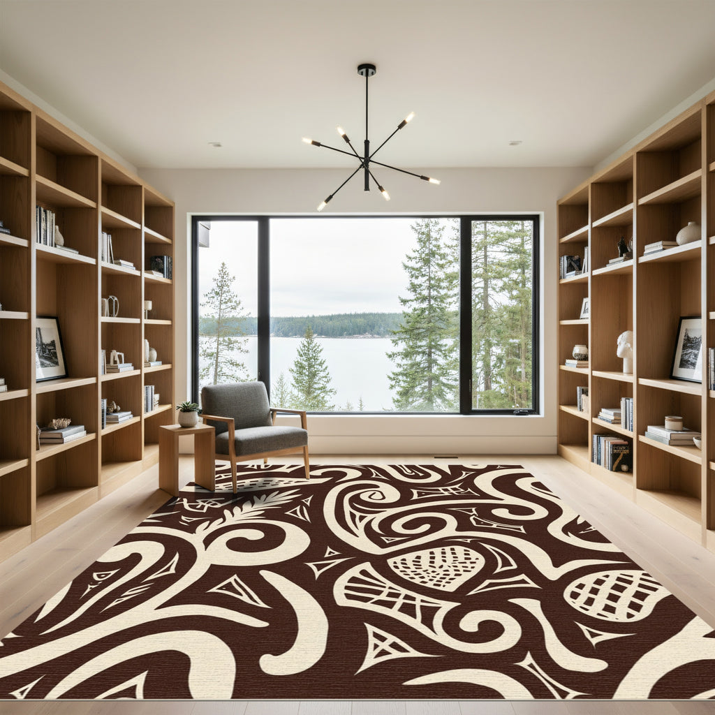 Brown Cream Swirl Tribal Abstract Rug