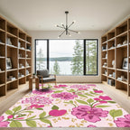 Vibrant Pink Floral Garden Botanical Rug