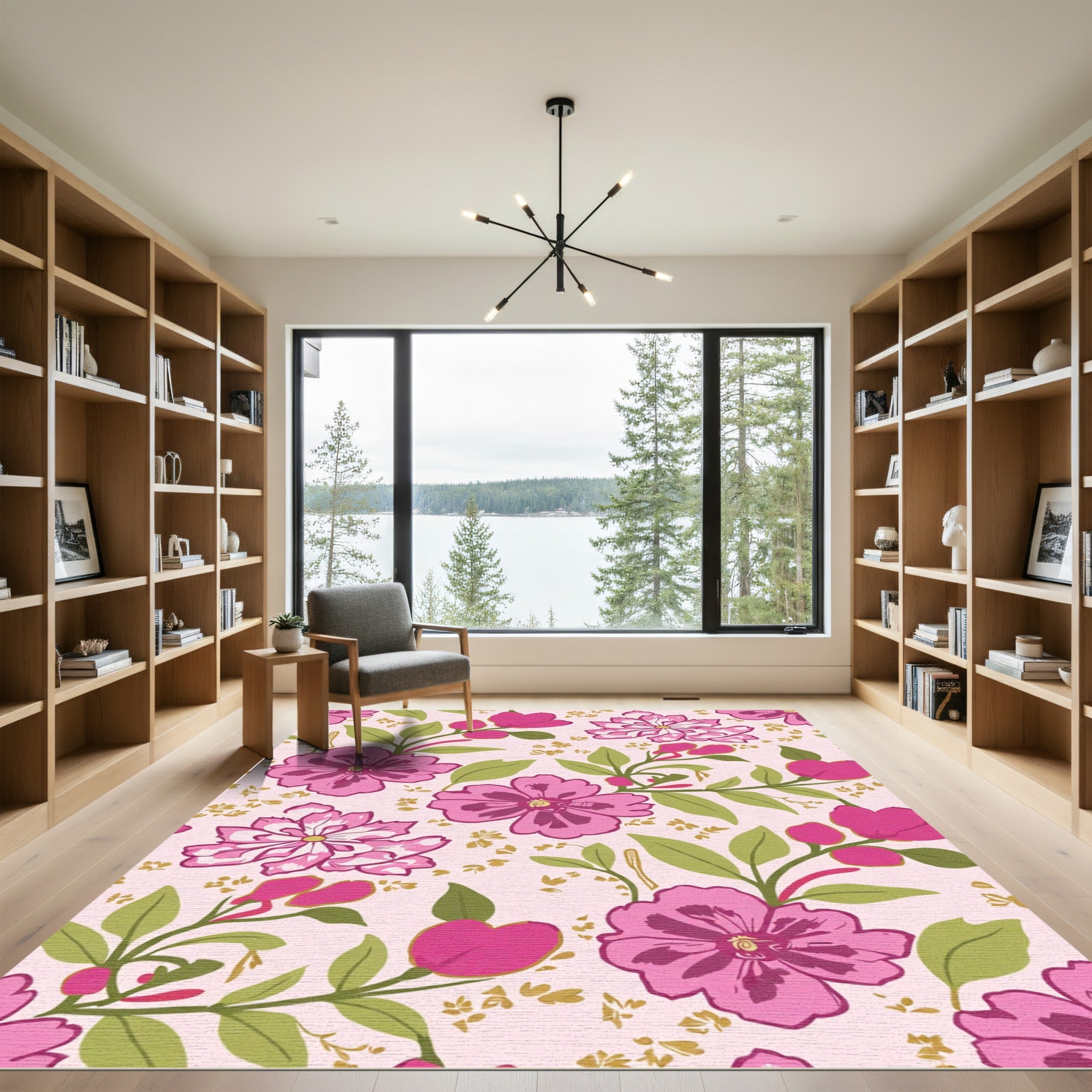 Vibrant Pink Floral Garden Botanical Rug