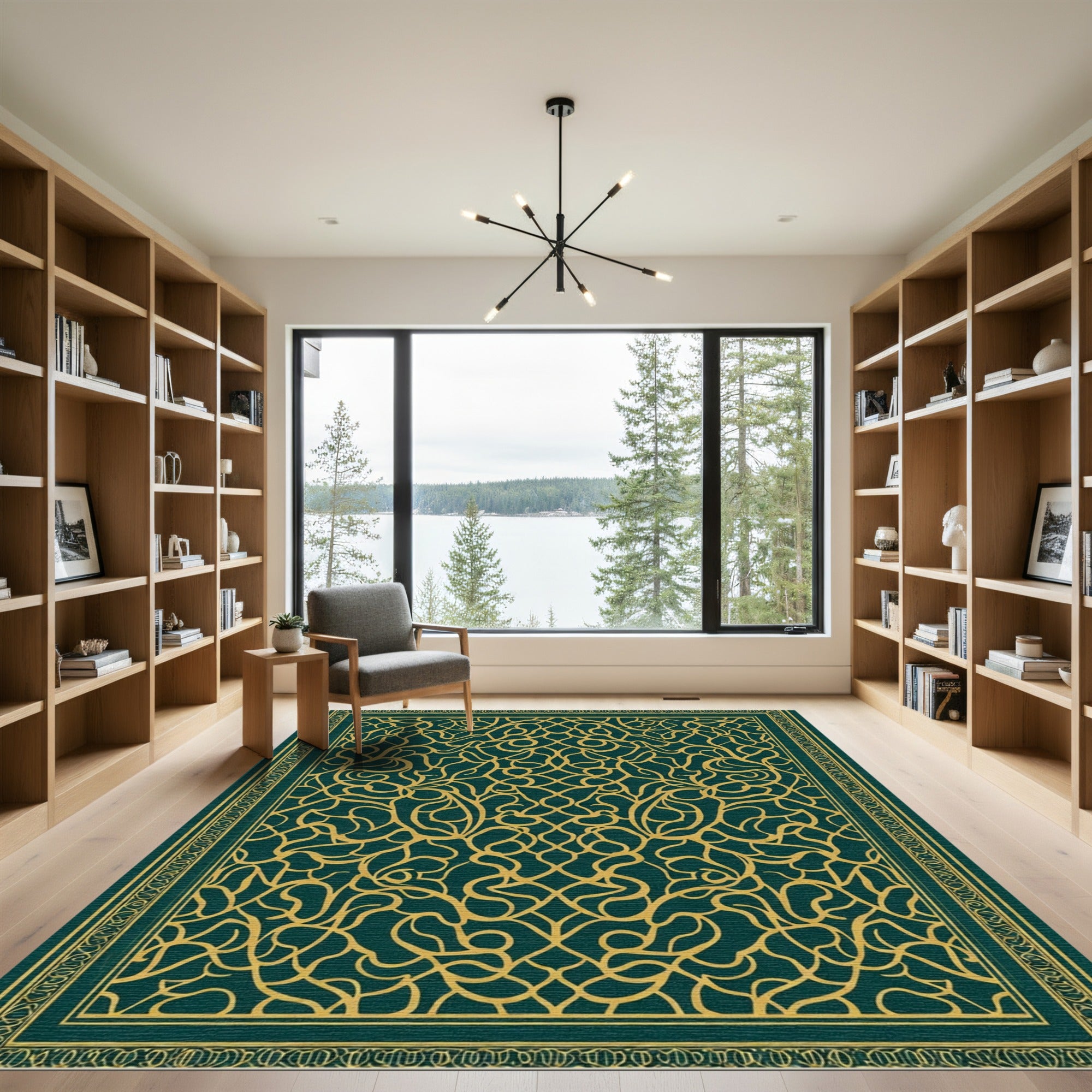 Emerald Gold Arabesque Swirl Rug