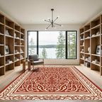 Cream and Crimson Intricate Scrollwork Rug