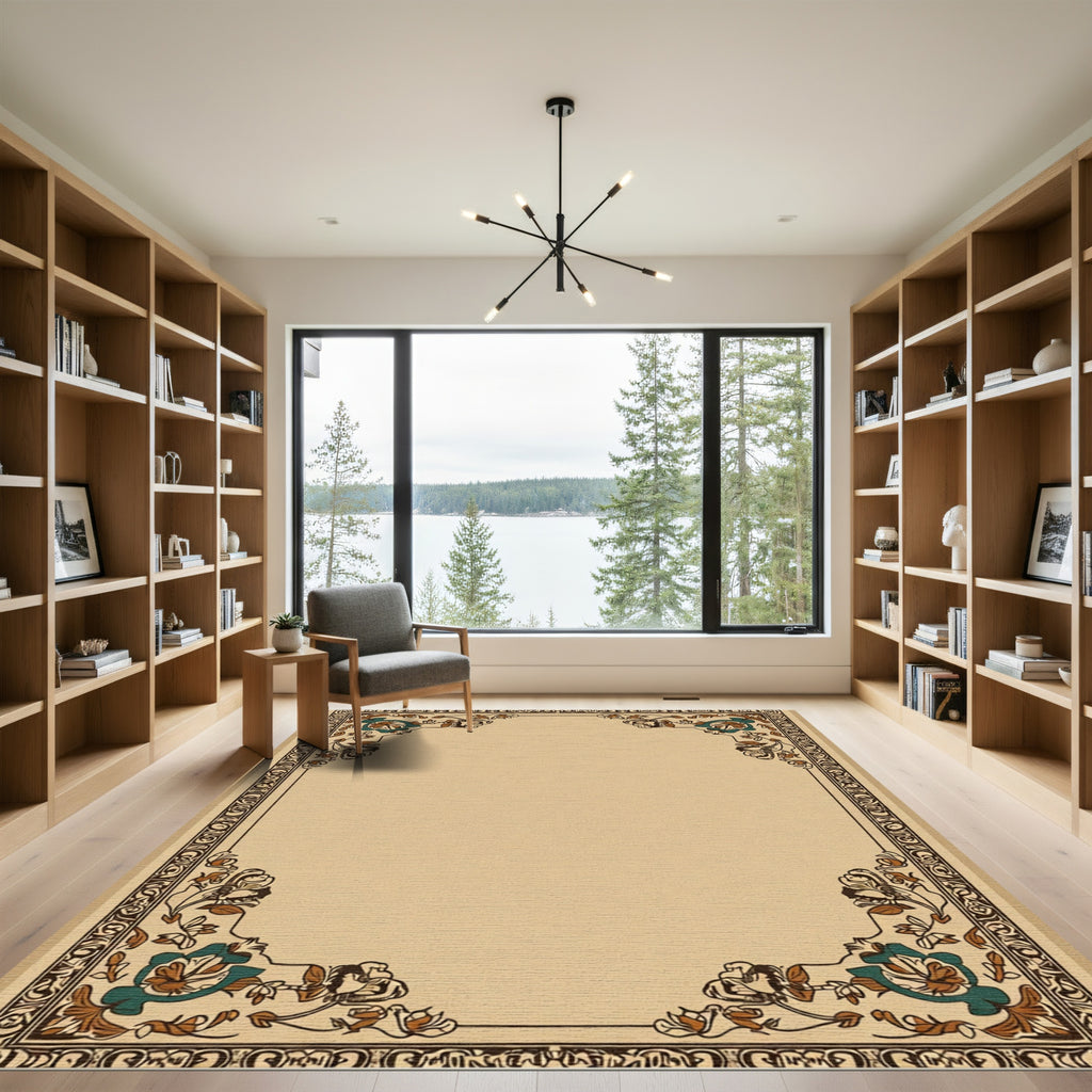 Beige Floral Corner Accent Rug