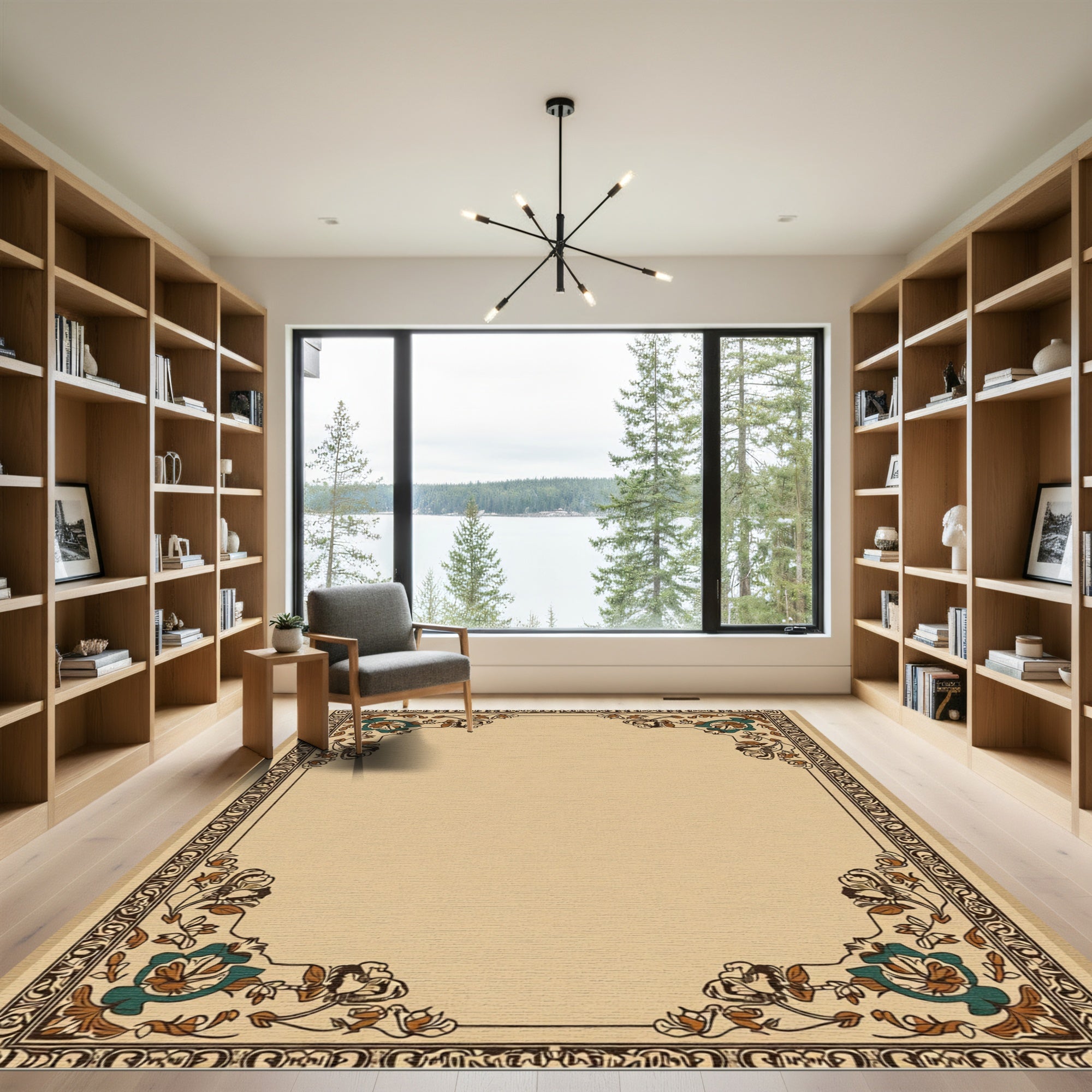 Beige Floral Corner Accent Rug