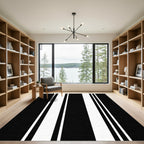 Striking Black White Parallel Bands Rug