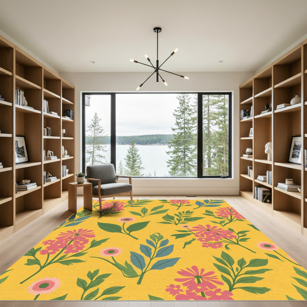 Bright Yellow Blooming Floral Sprigs Rug