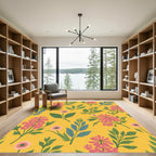 Bright Yellow Blooming Floral Sprigs Rug