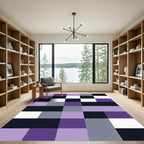 Modern Geometric Blocks Lavender Black Rug