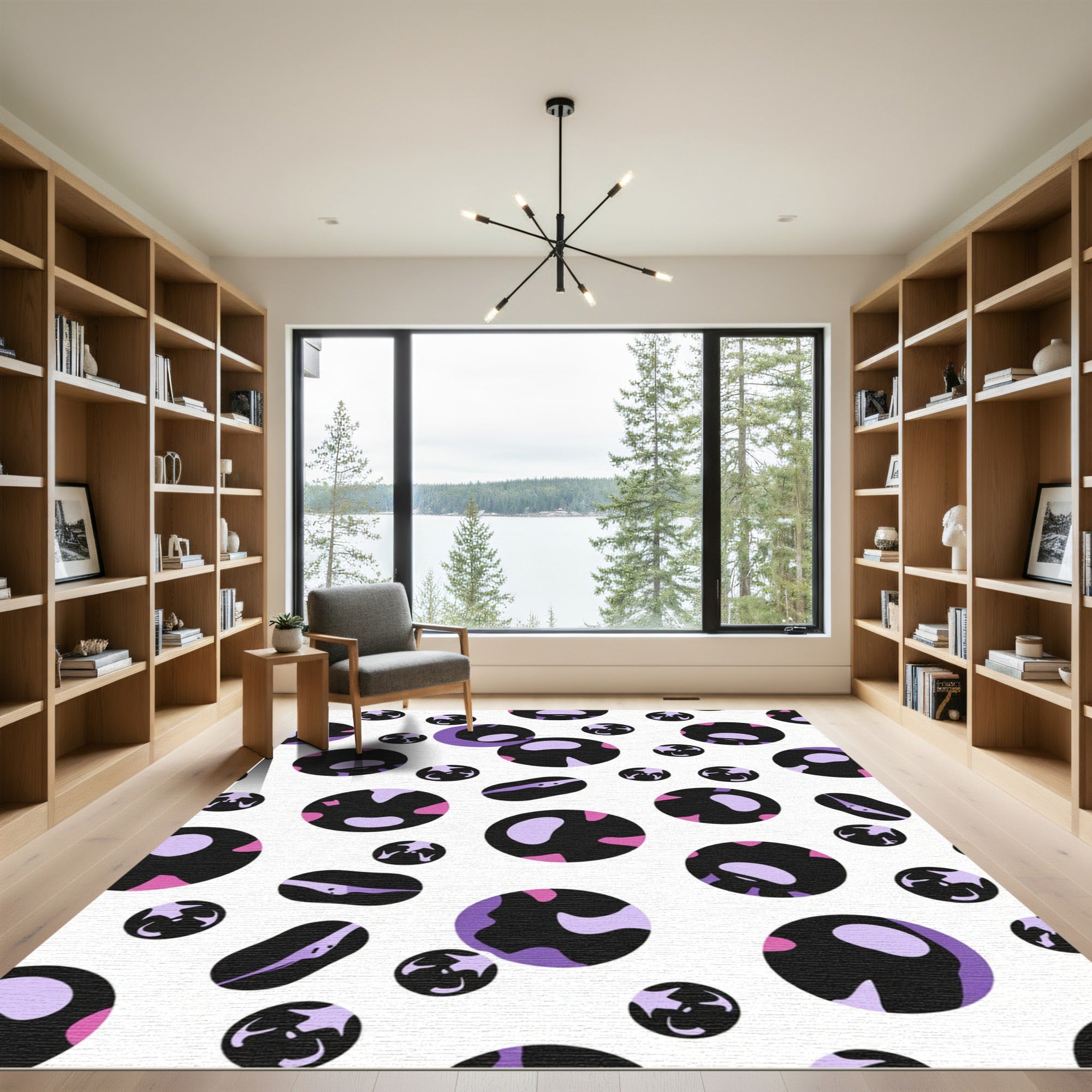 Abstract Purple Black Round Shapes Rug