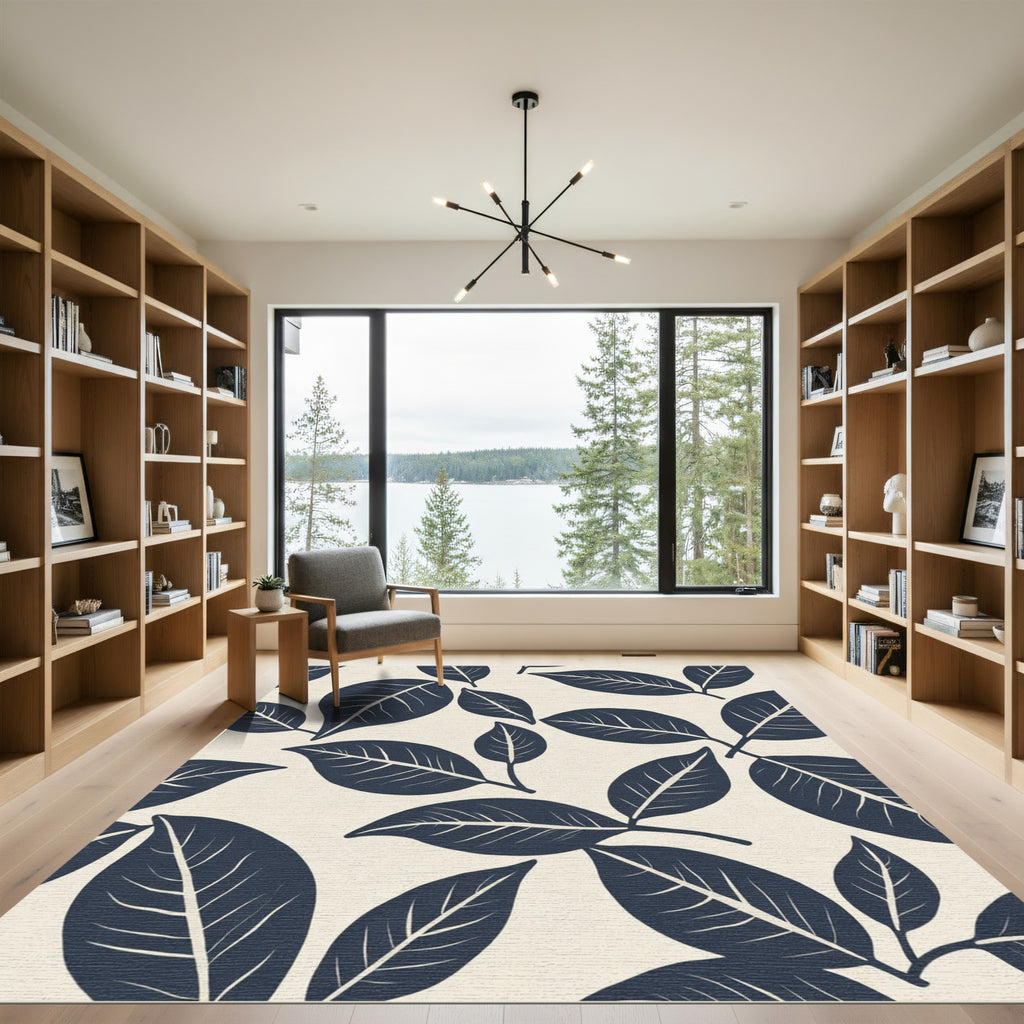 Deep Navy Leafy Branch Repeats Rug