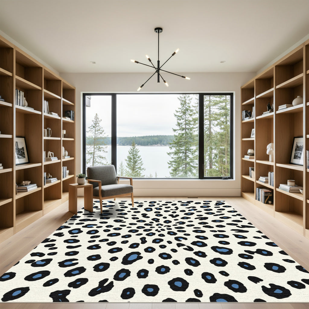 Cream Blue Black Spots Animal Rug