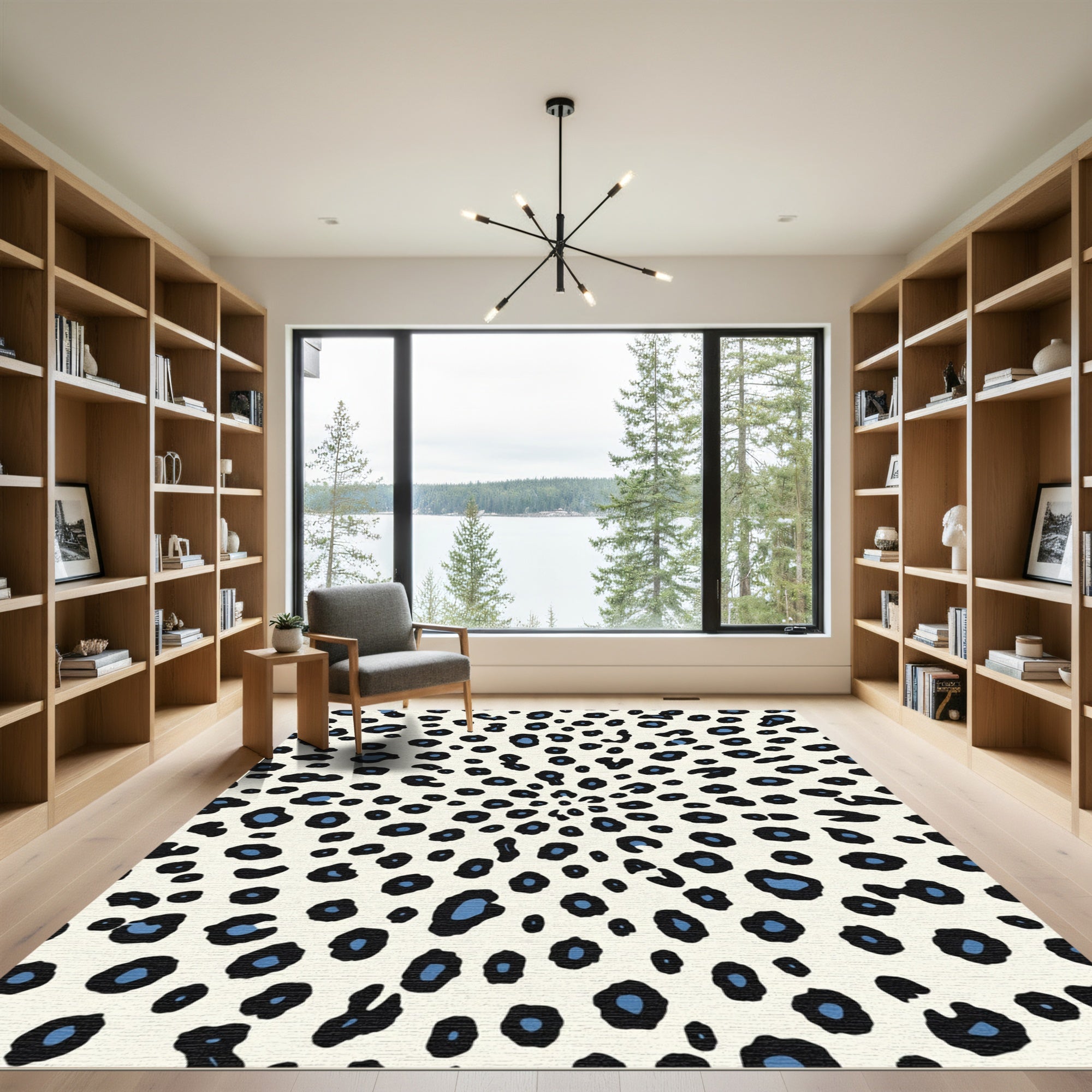Cream Blue Black Spots Animal Rug