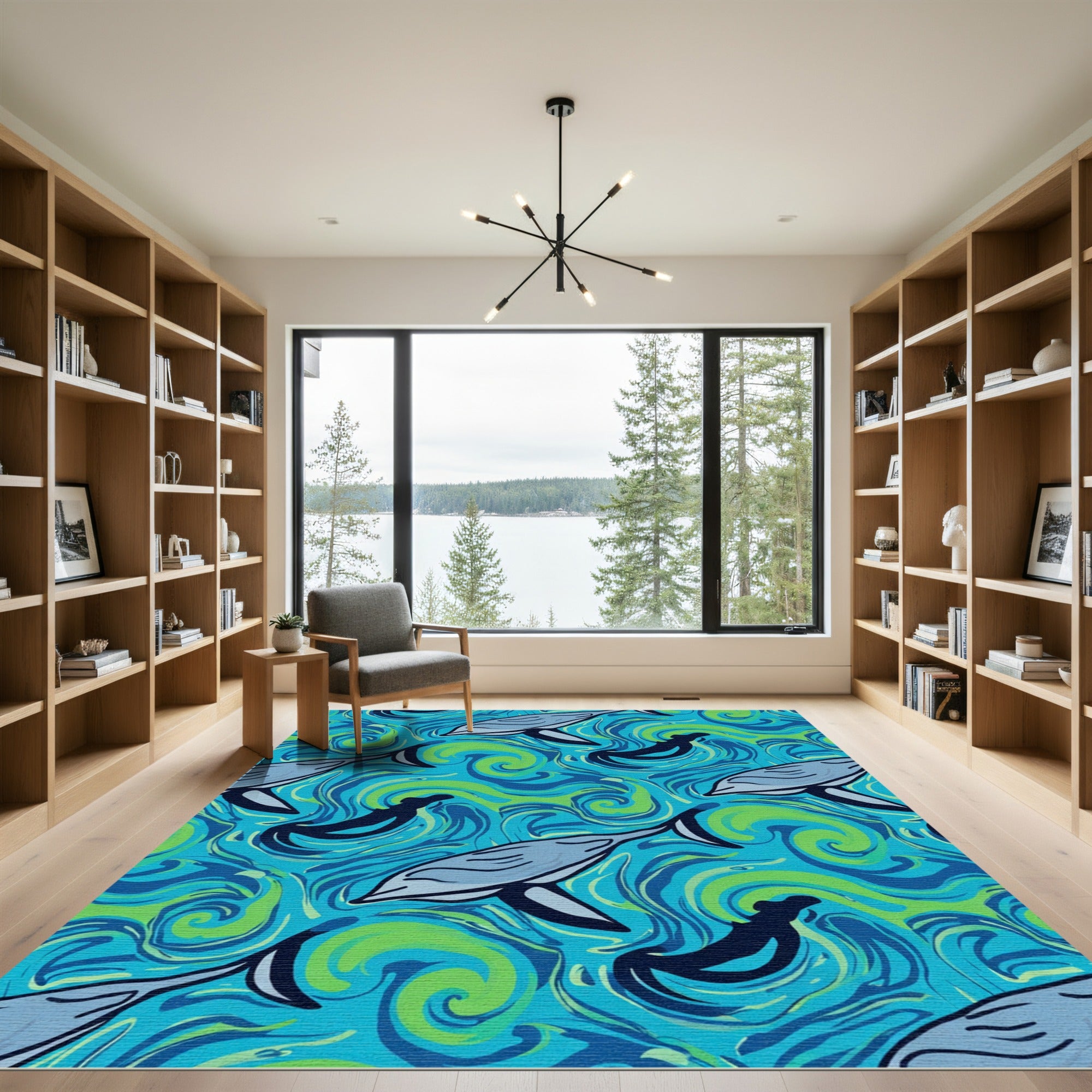 Blue Green Ocean Whales Swirls Rug