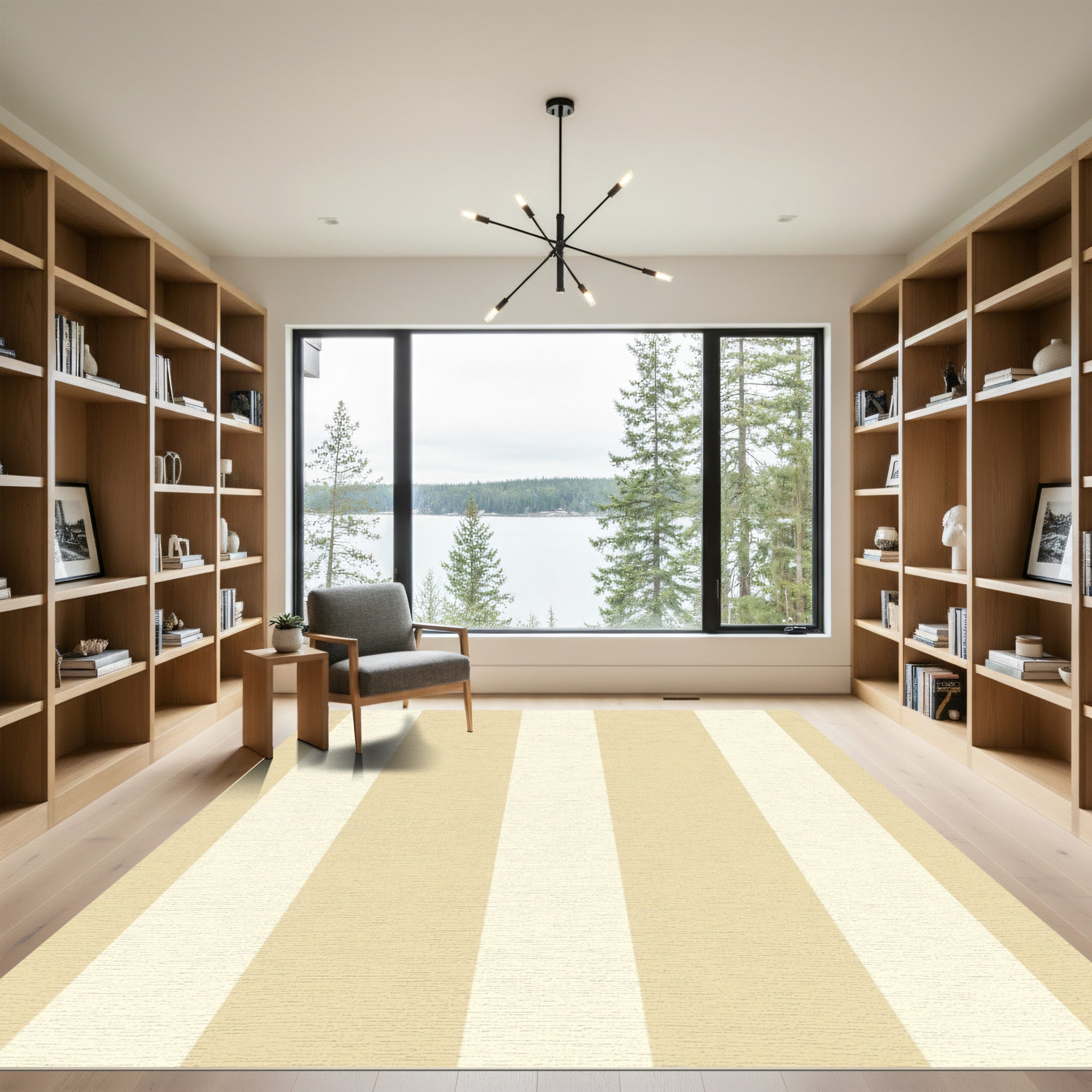 Cream Beige Vertical Striped Rug