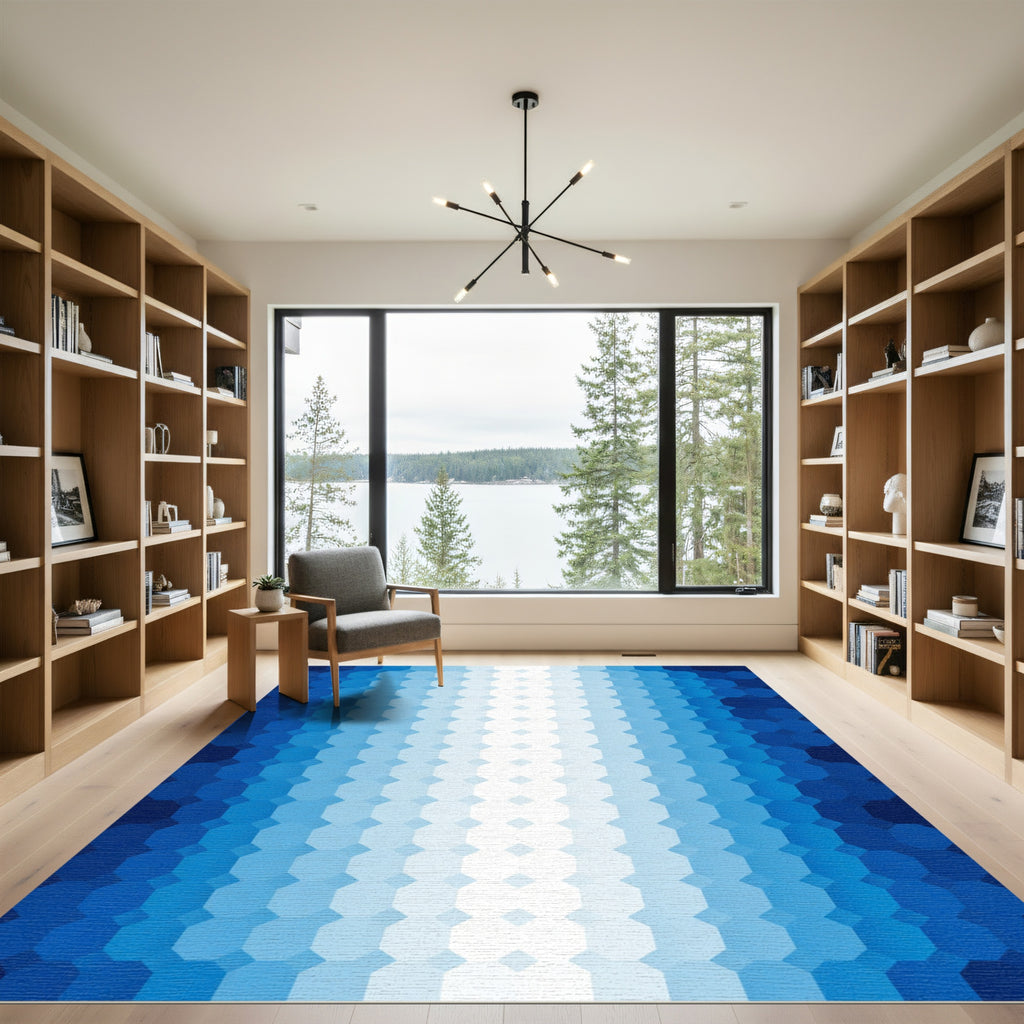 Graduated Blue Hexagon Stripe Rug