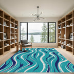Aqua Teal Blue White Swirl Rug