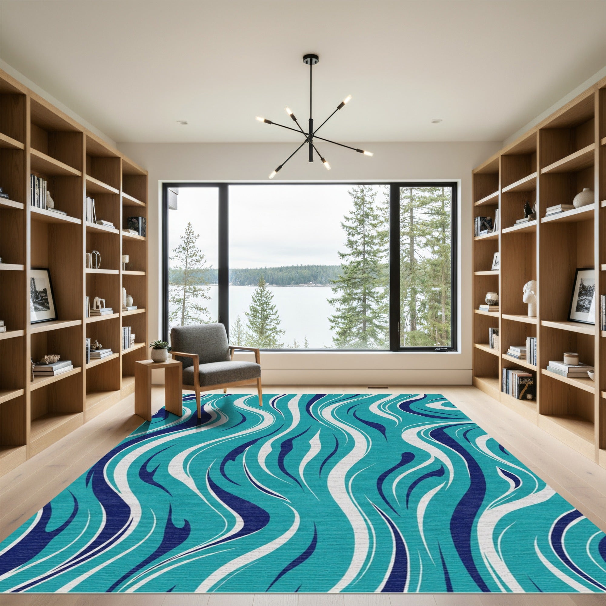 Aqua Teal Blue White Swirl Rug