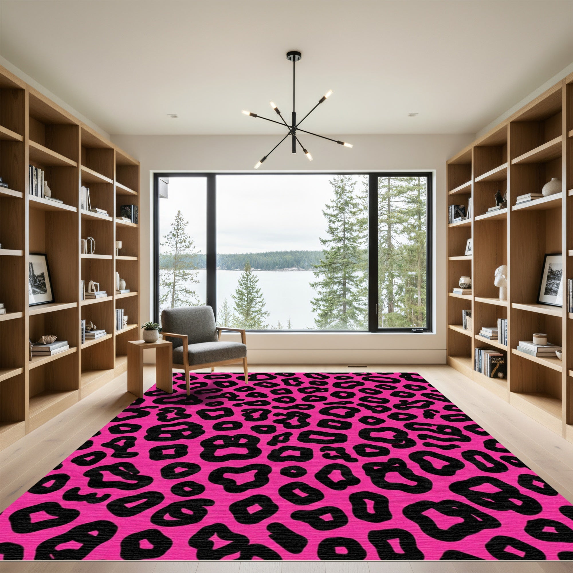 Vibrant Pink Black Leopard Spot Rug
